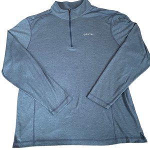 Orvis Mens drirelease Quarter-Zip Shirt Sweater Size Large Teal Blue Heather